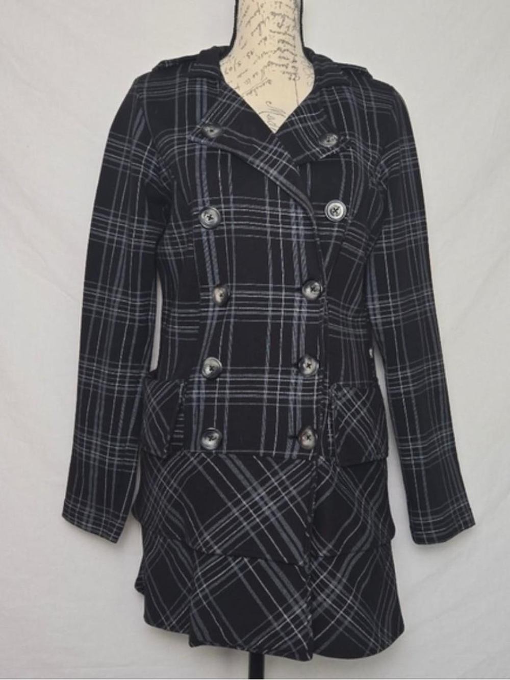 Self Esteem Plaid Double Breasted Trench Jacket Medium Y2K Goth Dark Academia